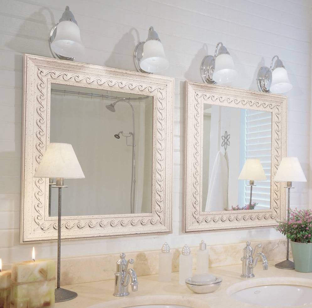 Pair of custom framed bathroom mirrors