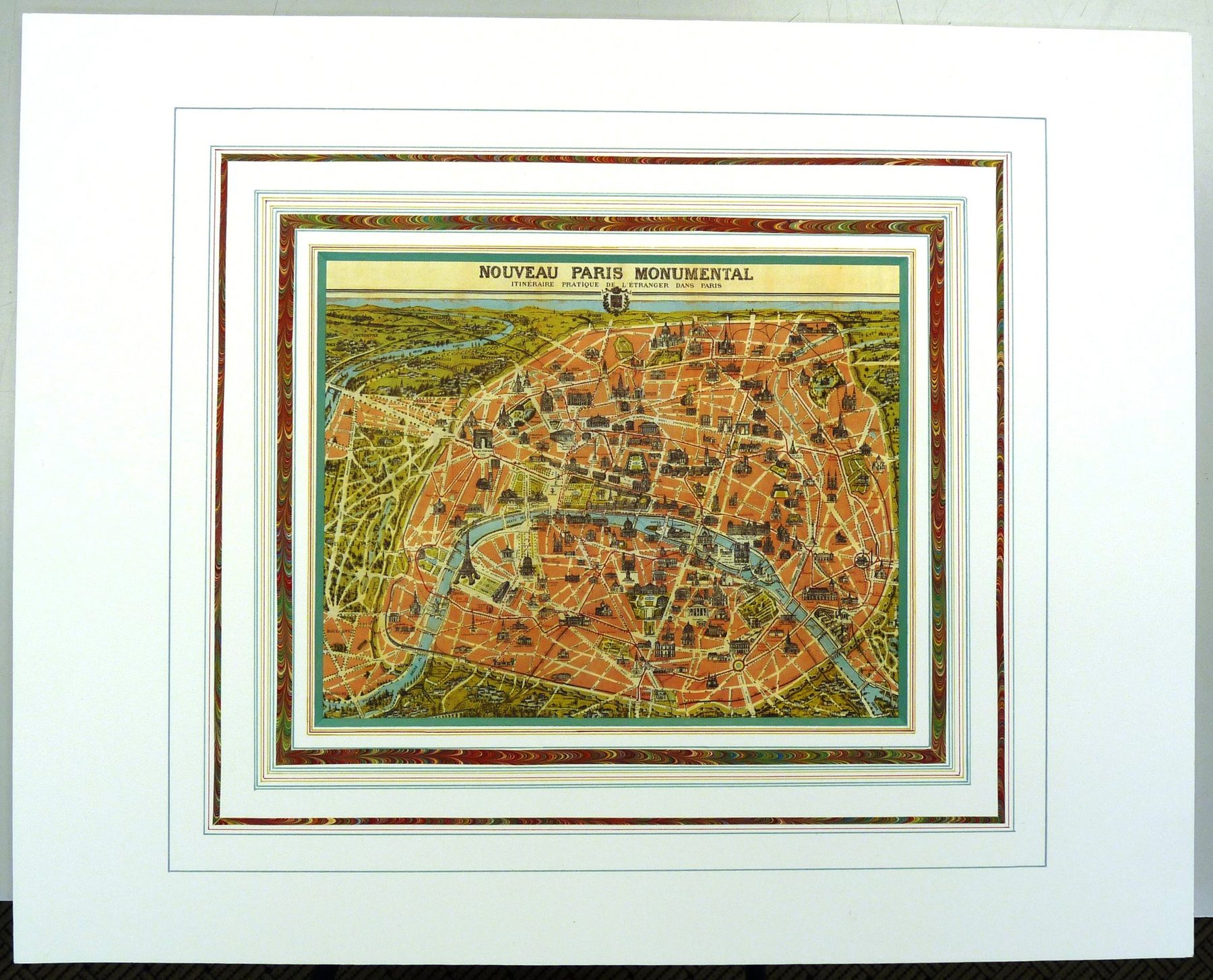 Vintage city map in a wide white mat