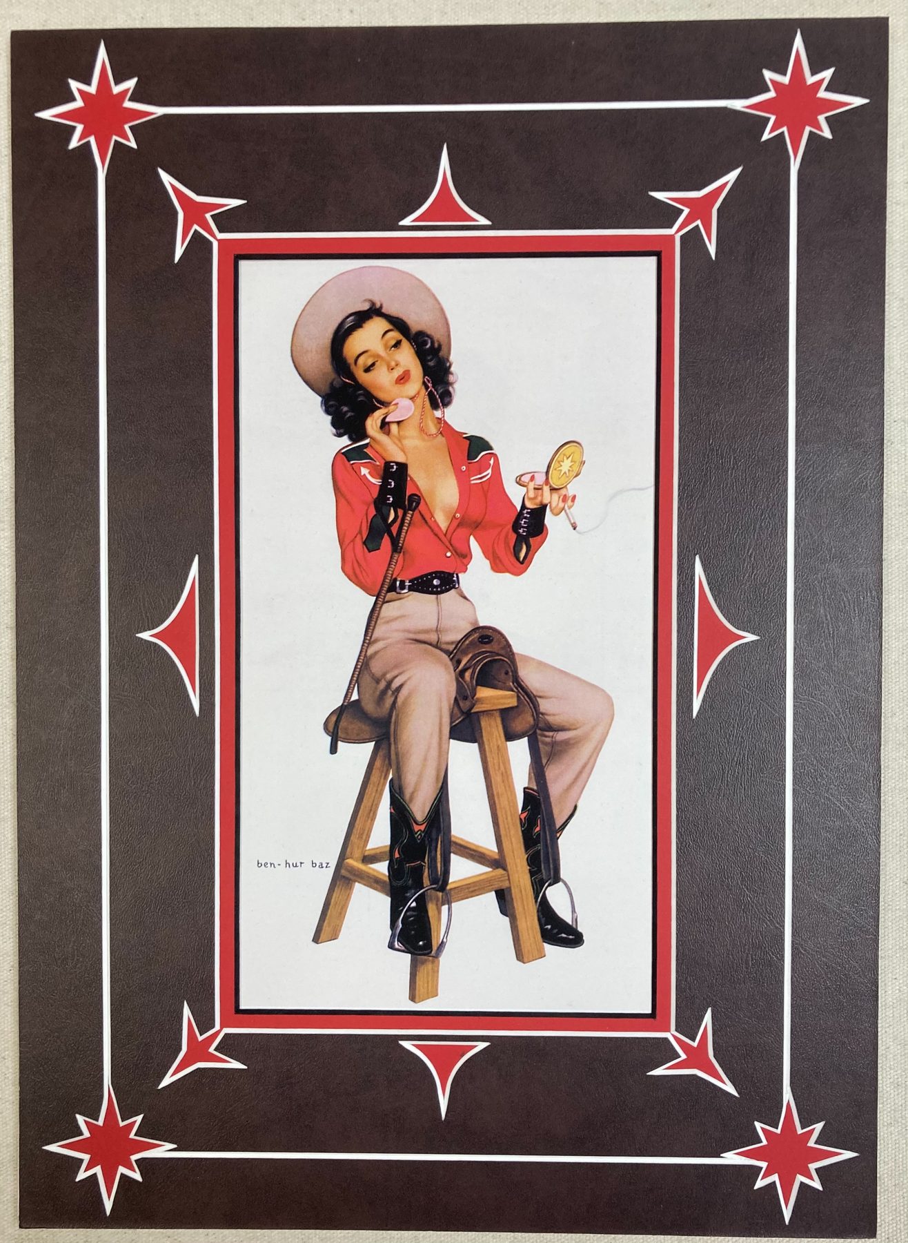 Vintage pin-up print with a decorative cut mat